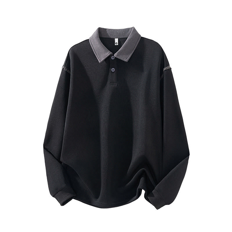 Felpa da uomo in cotone con colletto e bottoni, motivo Buddha Stones Fall Polo - Nero - US/UK/AU44, EU54 (4XL) - image 5