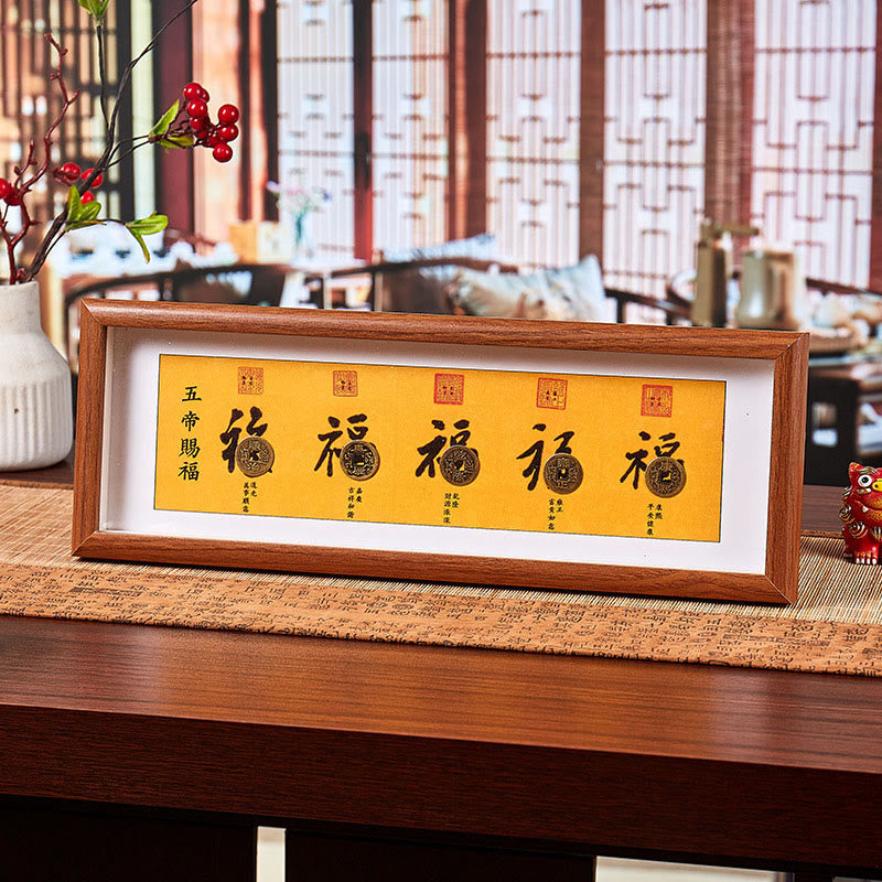 Ornamento per la casa con cornice portafoto portafortuna, Buddha Stones, carattere Fu, cinque monete dell'imperatore - Stile 1 - Pannello di fibra a media densità (13*40*4cm) - image 0