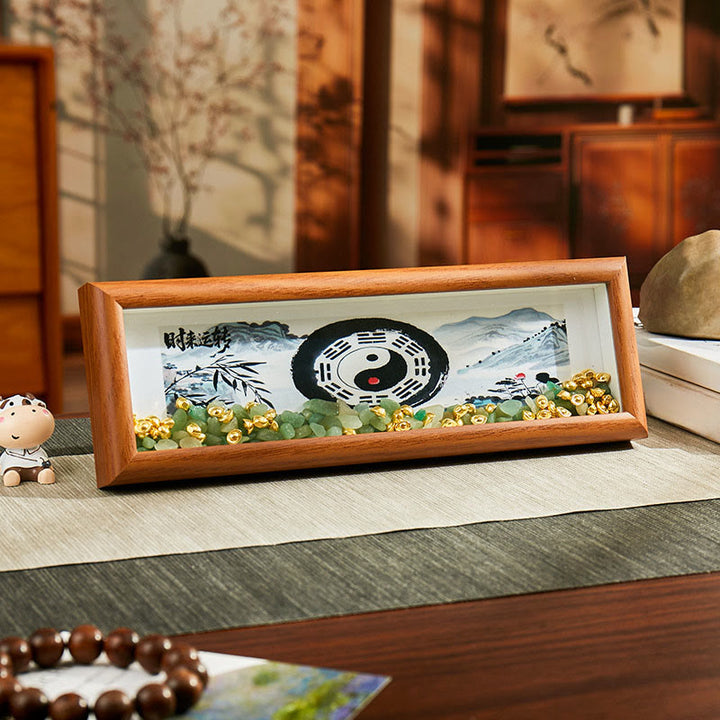 Buddha Stones Cristallo verde Bagua Koi Pesce Yin Yang Simbolo Lingotto d'oro Cornice per foto Ornamento Decorazione per la casa - Stile10 - Pannello di fibra a media densità (9*30*4cm) - image 12