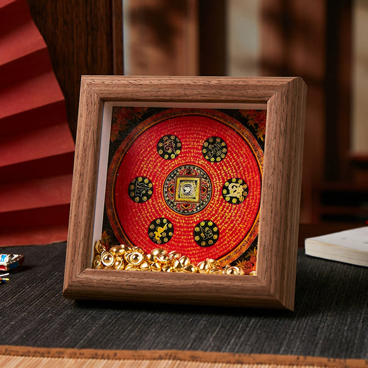 Ornamento per la casa, cornice per foto in lingotto dorato Thangka, Buddha Stones tibetane Om Mani Padme Hum - Stile 2 - Pannello di fibra a media densità marrone (10*10*4cm) - image 3