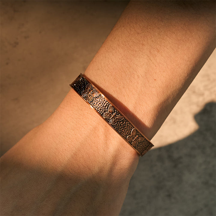 Bracciale rigido regolabile Buddha Stones Copper Open Butterfly Balance Self Care - image 4