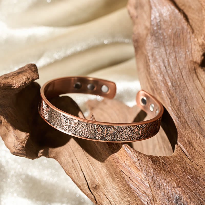 Bracciale rigido regolabile Buddha Stones Copper Open Butterfly Balance Self Care - image 3