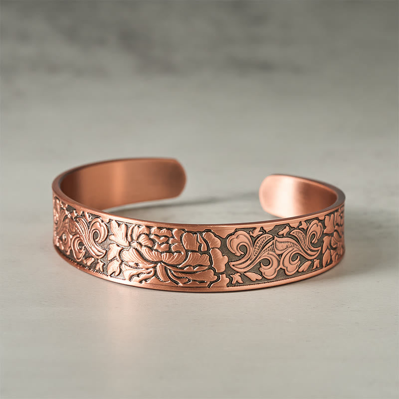 Bracciale rigido regolabile Buddha Stones Copper Flower Open Balance Luck - Rame (circonferenza del polso: 15-17 cm) - image 0