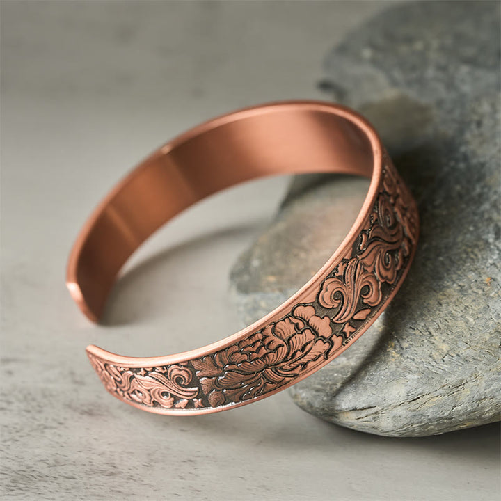 Bracciale rigido regolabile Buddha Stones Copper Flower Open Balance Luck - image 2