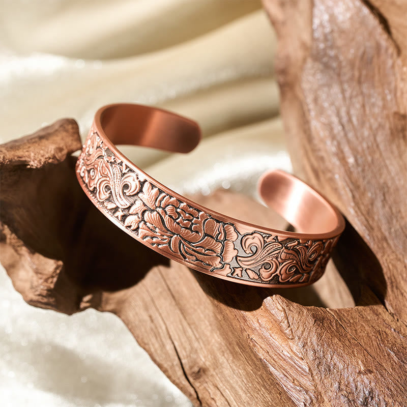 Bracciale rigido regolabile Buddha Stones Copper Flower Open Balance Luck - image 3