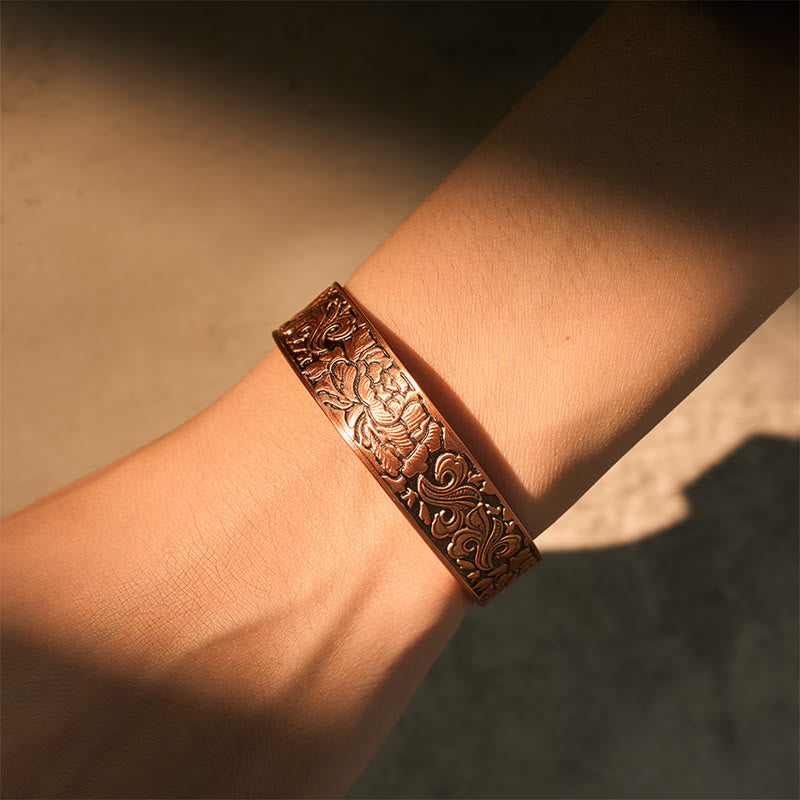 Bracciale rigido regolabile Buddha Stones Copper Flower Open Balance Luck - image 4