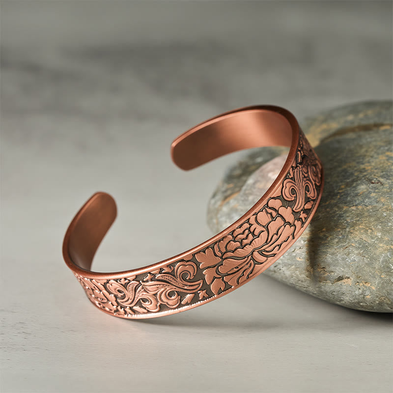 Bracciale rigido regolabile Buddha Stones Copper Flower Open Balance Luck - image 1