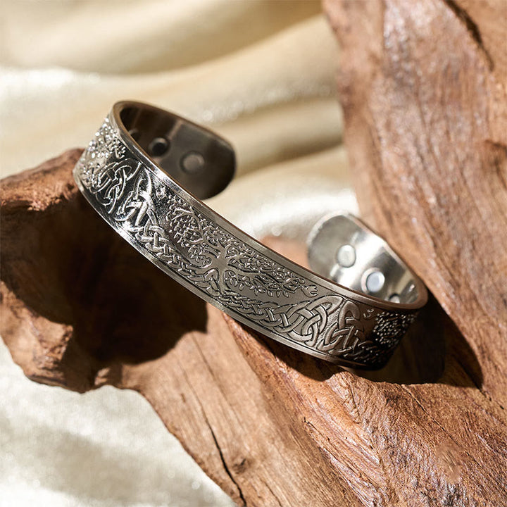 Bracciale rigido Buddha Stones The Tree Of Life in rame con equilibrio aperto e portafortuna - image 3