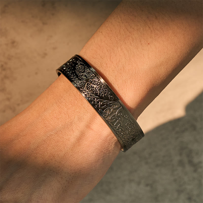 Bracciale rigido Buddha Stones The Tree Of Life in rame con equilibrio aperto e portafortuna - image 4