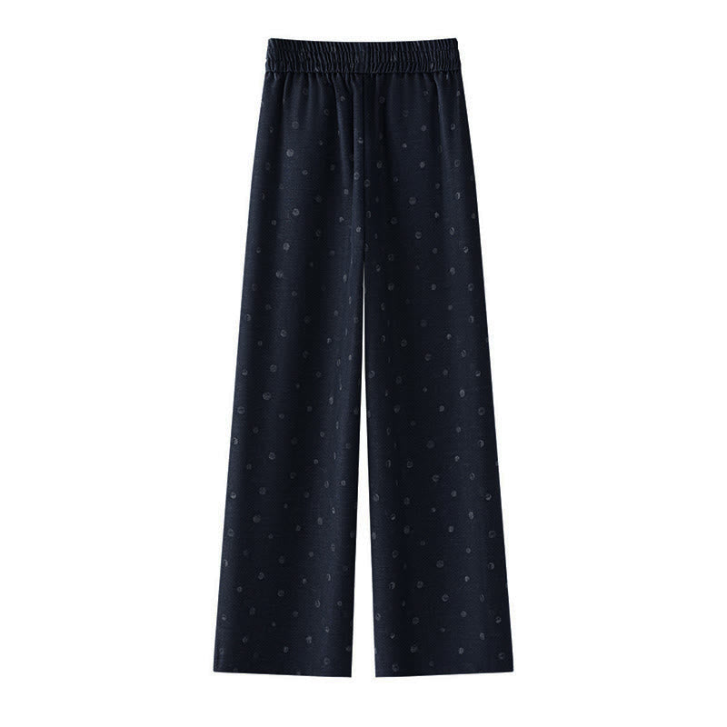 Pantaloni larghi da donna in poliestere con tasche e motivo a pois bianchi casual Buddha Stones - image 1