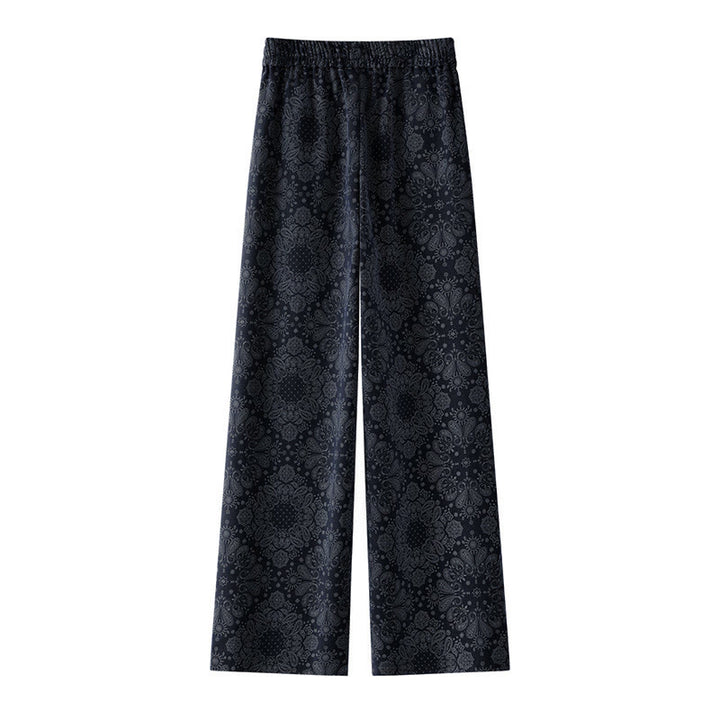 Pantaloni larghi da donna in poliestere con motivo floreale casual Buddha Stones e tasche - image 1