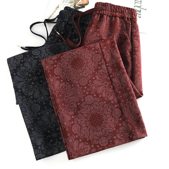 Pantaloni larghi da donna in poliestere con motivo floreale casual Buddha Stones e tasche - image 14