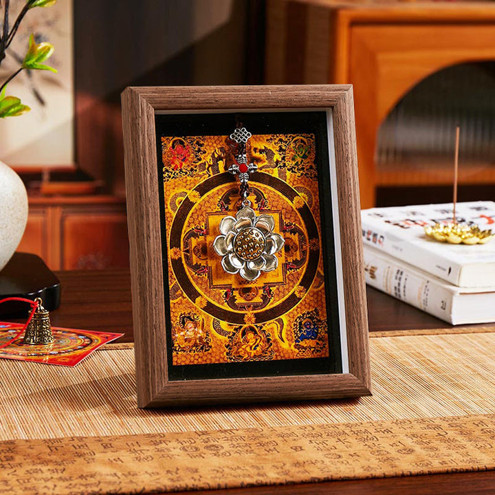Ornamento per la casa, cornice per foto Thangka in lingotto dorato Buddha Stones Lotus - Stile 2 - Pannello di fibra a media densità marrone (13*18*4 cm) - image 4