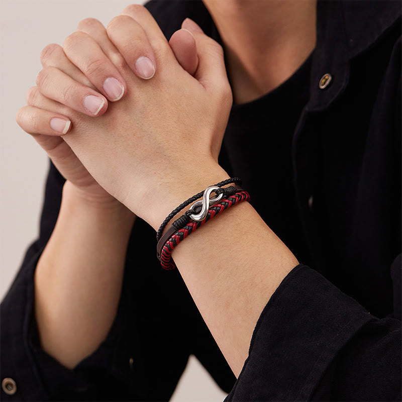 Bracciale in pelle intrecciata a tre strati con design Buddha Stones Infinitely in titanio e acciaio - image 10