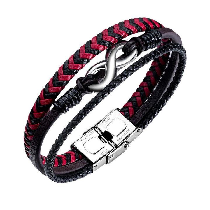 Bracciale in pelle intrecciata a tre strati con design Buddha Stones Infinitely in titanio e acciaio - image 9