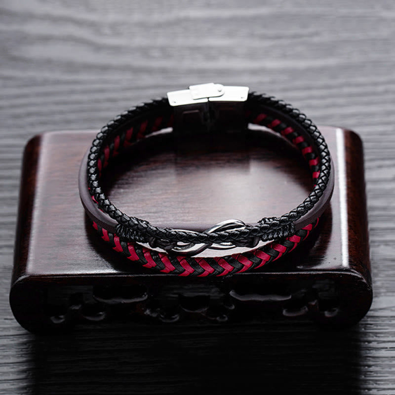 Bracciale in pelle intrecciata a tre strati con design Buddha Stones Infinitely in titanio e acciaio - image 7
