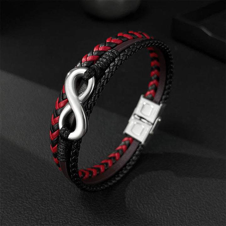Bracciale in pelle intrecciata a tre strati con design Buddha Stones Infinitely in titanio e acciaio - Pelle (circonferenza polso: 18-20 cm) - image 0