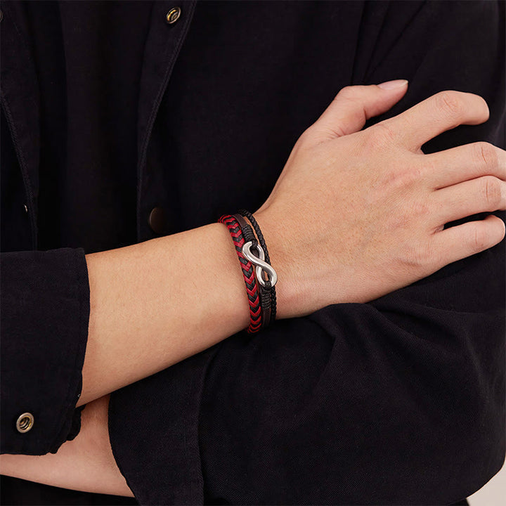 Bracciale in pelle intrecciata a tre strati con design Buddha Stones Infinitely in titanio e acciaio - image 13