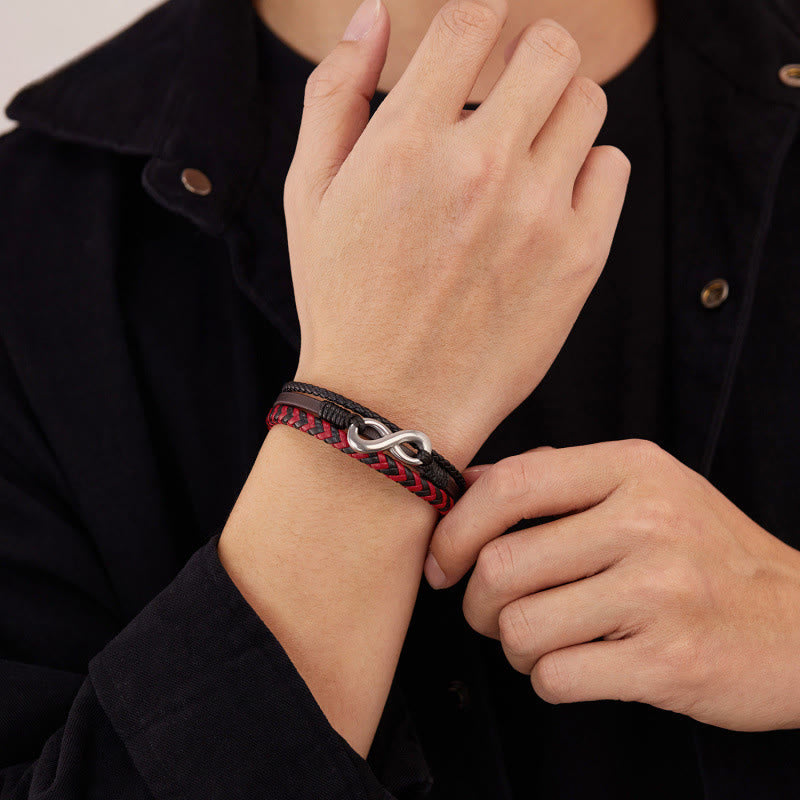 Bracciale in pelle intrecciata a tre strati con design Buddha Stones Infinitely in titanio e acciaio - image 12