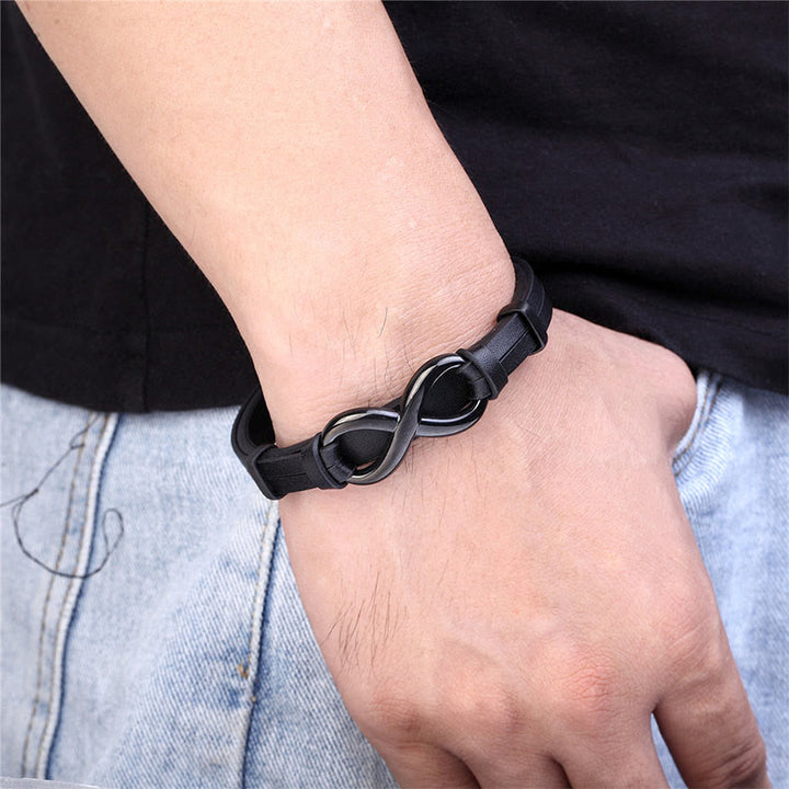 Bracciale Buddha Stones Infinily Design in acciaio al titanio con un solo strato di pelle - image 4