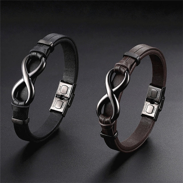 Bracciale Buddha Stones Infinily Design in acciaio al titanio con un solo strato di pelle - image 9