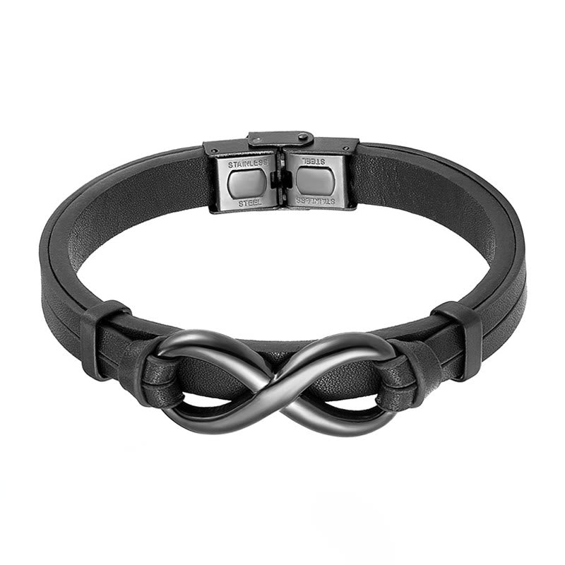 Bracciale Buddha Stones Infinily Design in acciaio al titanio con un solo strato di pelle - image 1