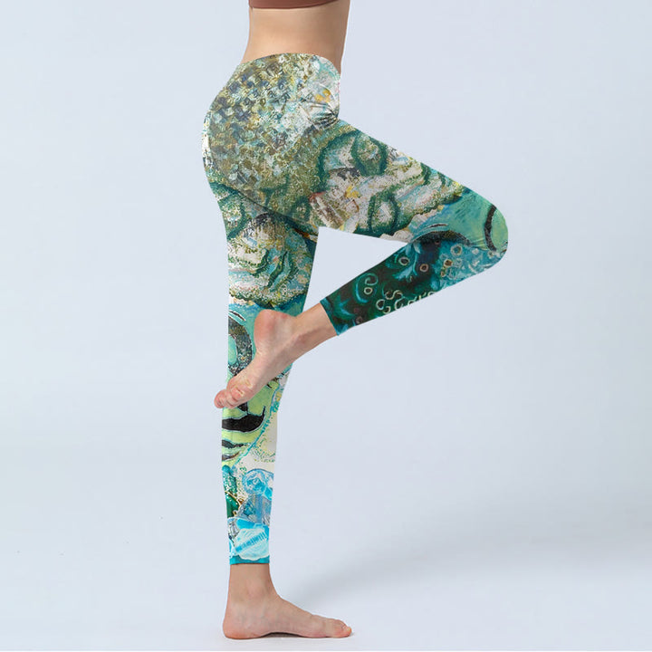 Leggings da palestra con stampa Buddha Stones, simbolo Om, figura umana, pavone e motivo di loto, pantaloni da yoga da donna - image 4