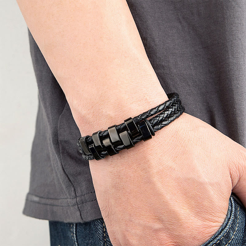 Bracciale rinforzato in pelle, acciaio al titanio Buddha Stones con design geometrico - image 2