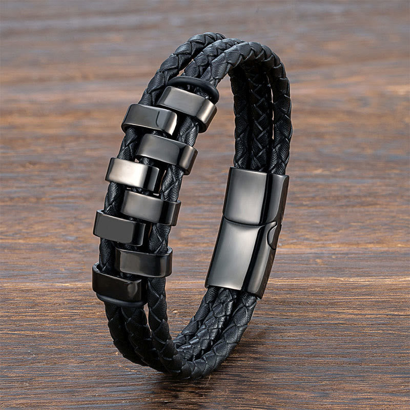 Bracciale rinforzato in pelle, acciaio al titanio Buddha Stones con design geometrico - image 0