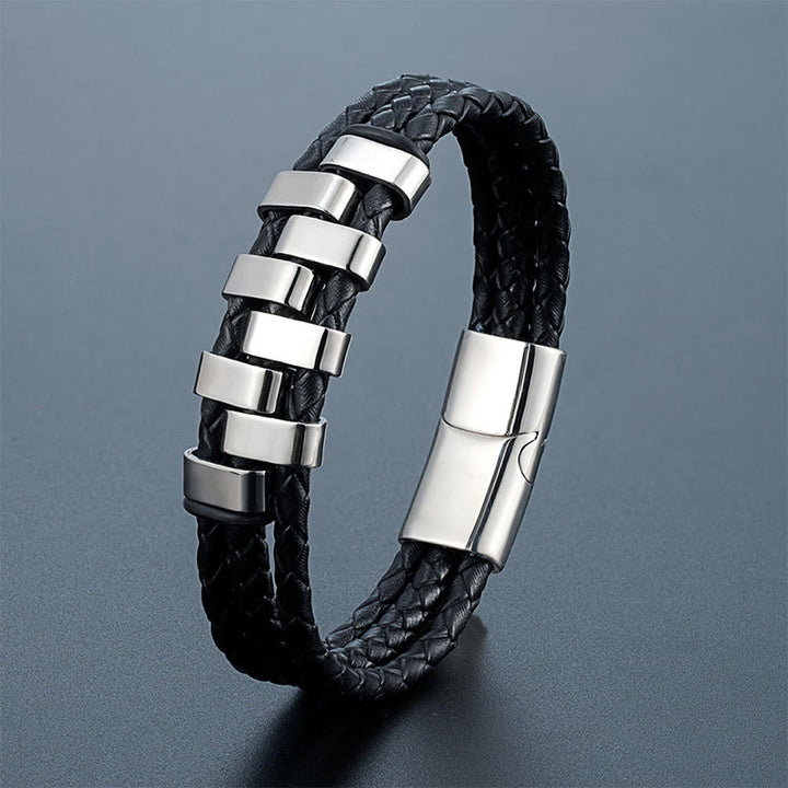 Bracciale rinforzato in pelle, acciaio al titanio Buddha Stones con design geometrico - image 6