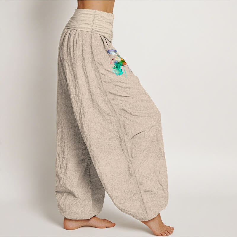 Pantaloni harem da donna con elastico in vita e motivo a libellula in puro cotone Buddha Stones - image 13