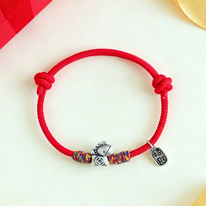 Braccialetto portafortuna con corda e corda in argento sterling 999 Buddha Stones e carattere Fu dell'anno del cavallo - image 11