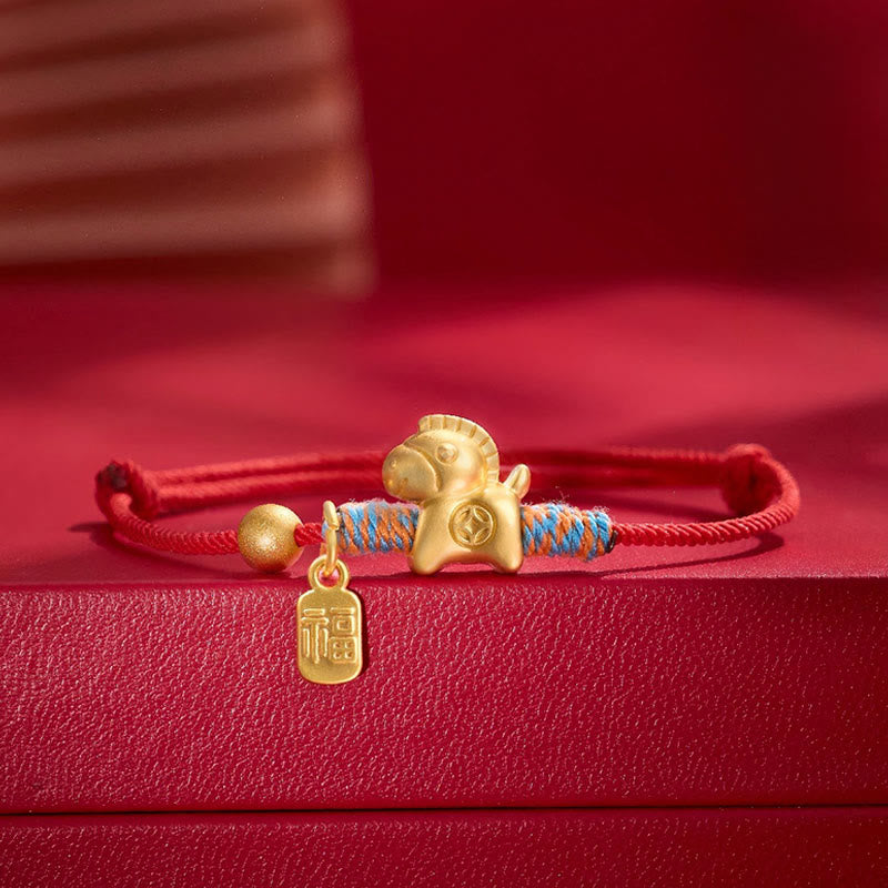 Braccialetto di collegamento fortunato con corda intrecciata a mano, carattere Fu, anno del cavallo , Buddha Stones - image 0