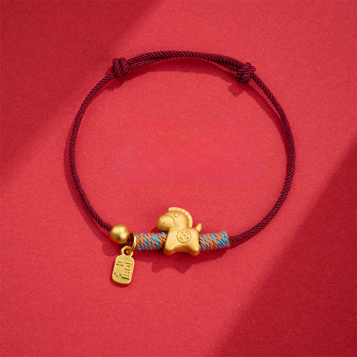 Braccialetto di collegamento fortunato con corda intrecciata a mano, carattere Fu, anno del cavallo , Buddha Stones - Corda rosso scuro (circonferenza del polso: 14-19 cm) - image 8