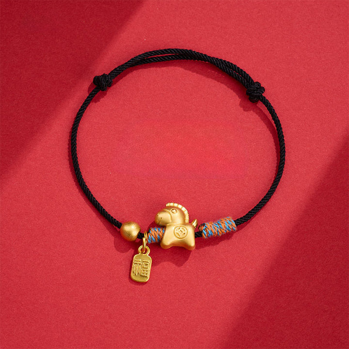 Braccialetto di collegamento fortunato con corda intrecciata a mano, carattere Fu, anno del cavallo , Buddha Stones - Corda nera (circonferenza del polso: 14-19 cm) - image 9