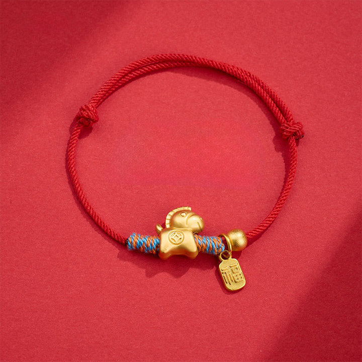 Braccialetto di collegamento fortunato con corda intrecciata a mano, carattere Fu, anno del cavallo , Buddha Stones - Corda rossa (circonferenza del polso: 14-19 cm) - image 1