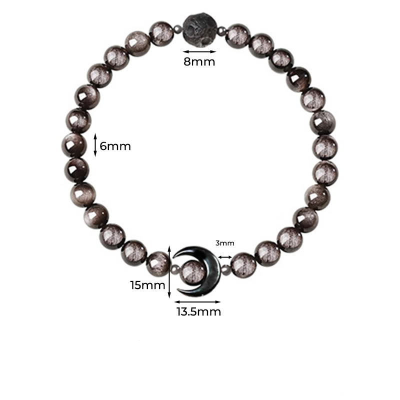 Braccialetto di perline di protezione in ossidiana lucida d'argento naturale con design a luna Buddha Stones - image 4