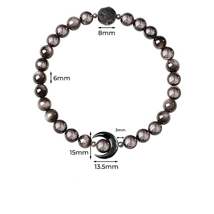 Braccialetto di perline di protezione in ossidiana lucida d'argento naturale con design a luna Buddha Stones - image 4