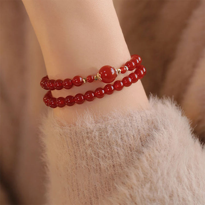 Bracciale Buddha Stones con doppio giro di perline di agata rossa per l'accettazione di sé e la fiducia in se stessi - image 4