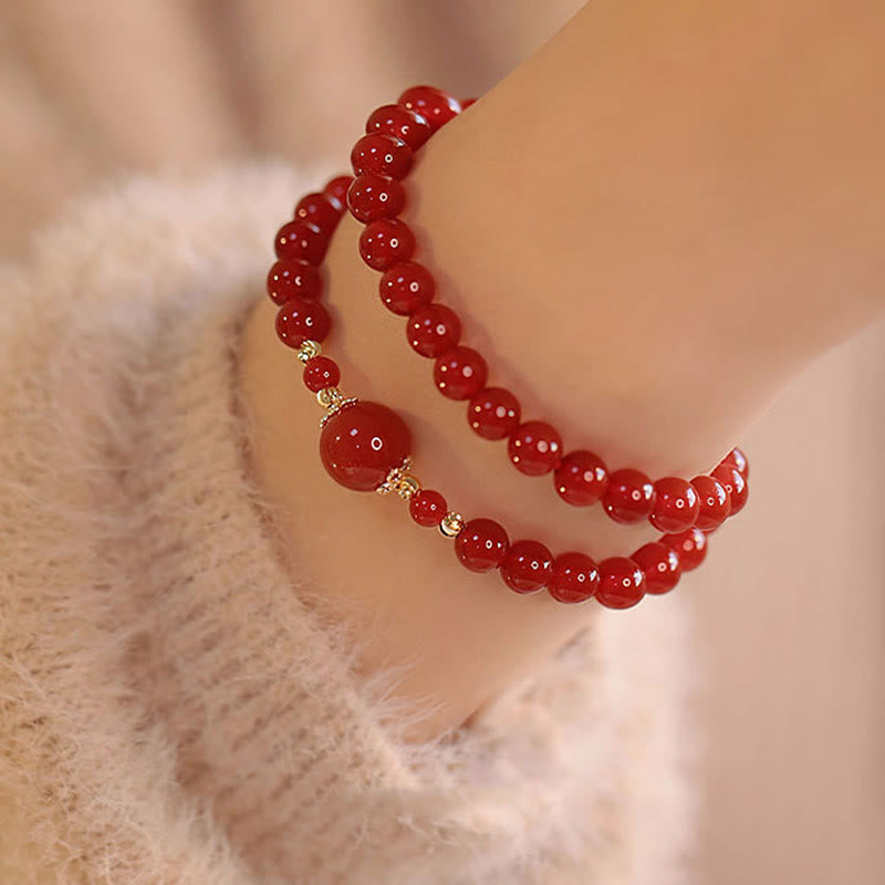 Bracciale Buddha Stones con doppio giro di perline di agata rossa per l'accettazione di sé e la fiducia in se stessi - image 2