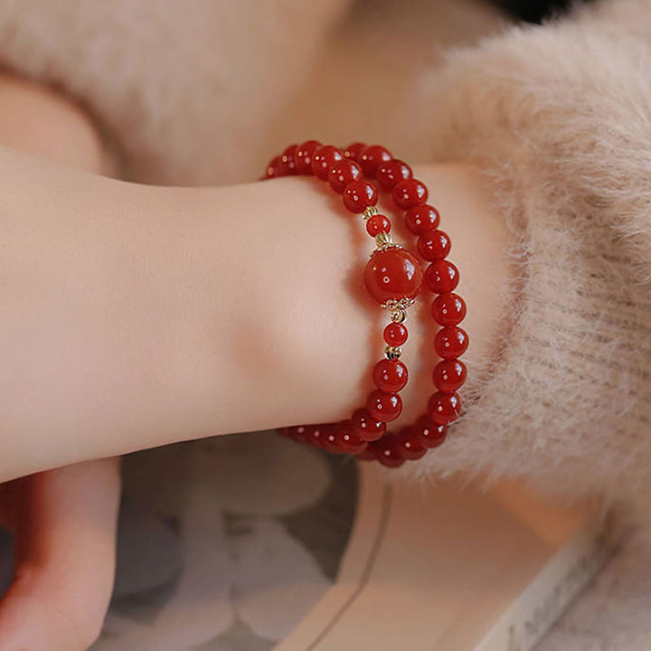 Bracciale Buddha Stones con doppio giro di perline di agata rossa per l'accettazione di sé e la fiducia in se stessi - image 8