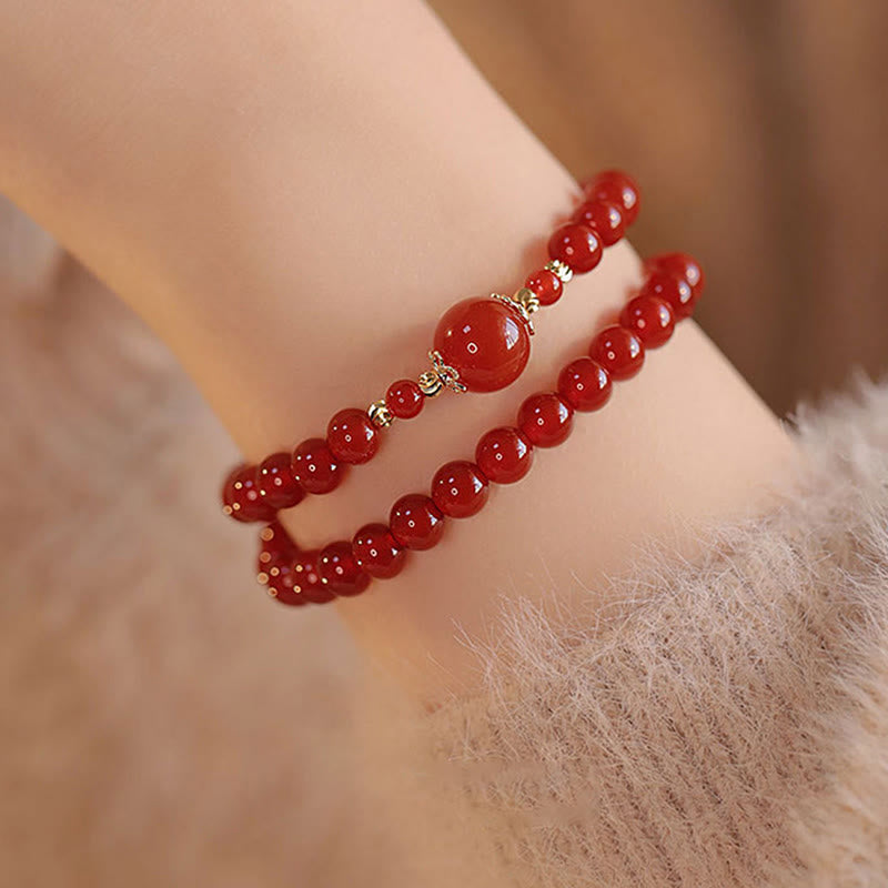 Bracciale Buddha Stones con doppio giro di perline di agata rossa per l'accettazione di sé e la fiducia in se stessi - image 3