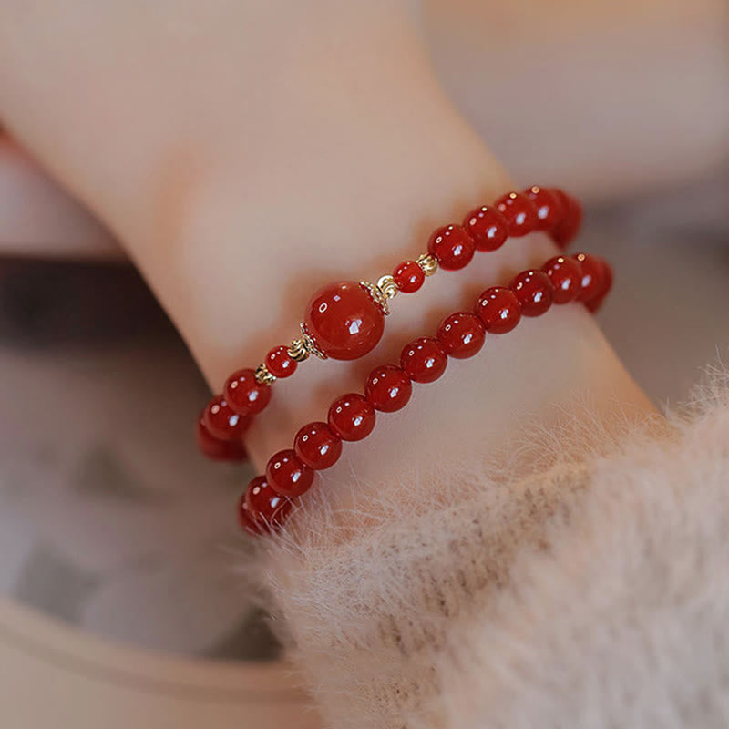 Bracciale Buddha Stones con doppio giro di perline di agata rossa per l'accettazione di sé e la fiducia in se stessi - Agata rossa (circonferenza del polso: 13-15 cm) - image 1
