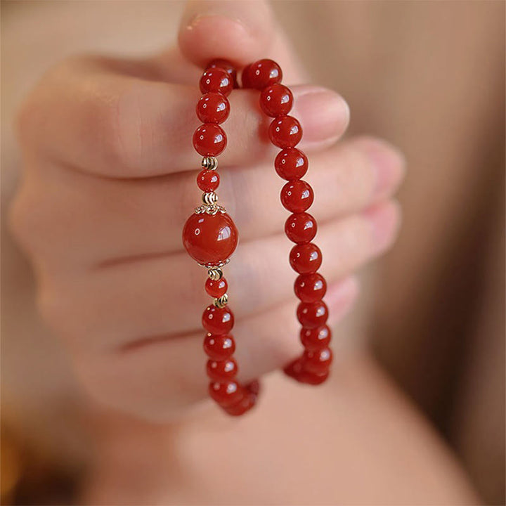 Bracciale Buddha Stones con doppio giro di perline di agata rossa per l'accettazione di sé e la fiducia in se stessi - image 5