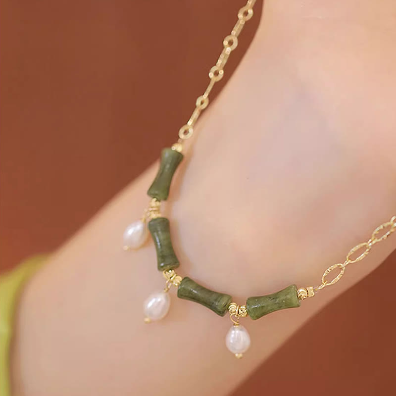 Collana con ciondolo in giada e bambù con perle, abbondanza e ricchezza, Buddha Stones Tianshan - image 3
