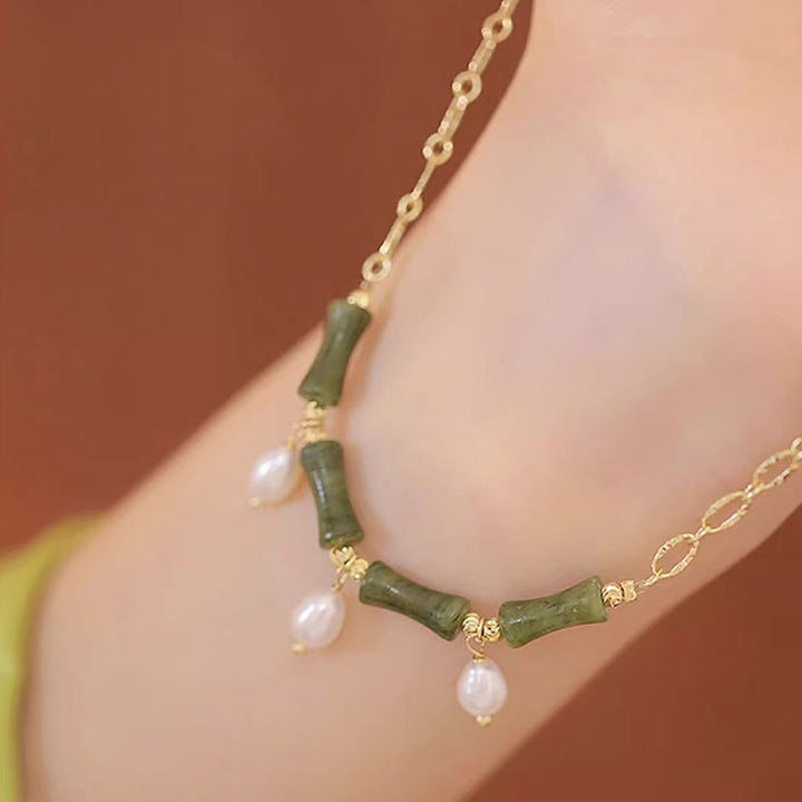Collana con ciondolo in giada e bambù con perle, abbondanza e ricchezza, Buddha Stones Tianshan - image 3