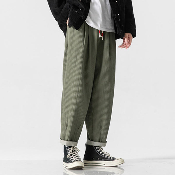 Pantaloni harem da uomo alla caviglia con coulisse e tasche, tinta unita , Buddha Stones Fall - image 1