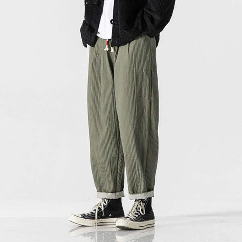 Pantaloni harem da uomo alla caviglia con coulisse e tasche, tinta unita , Buddha Stones Fall - image 3