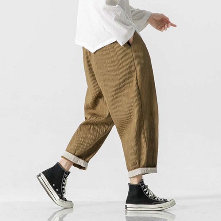 Pantaloni harem da uomo alla caviglia con coulisse e tasche, tinta unita , Buddha Stones Fall - image 14