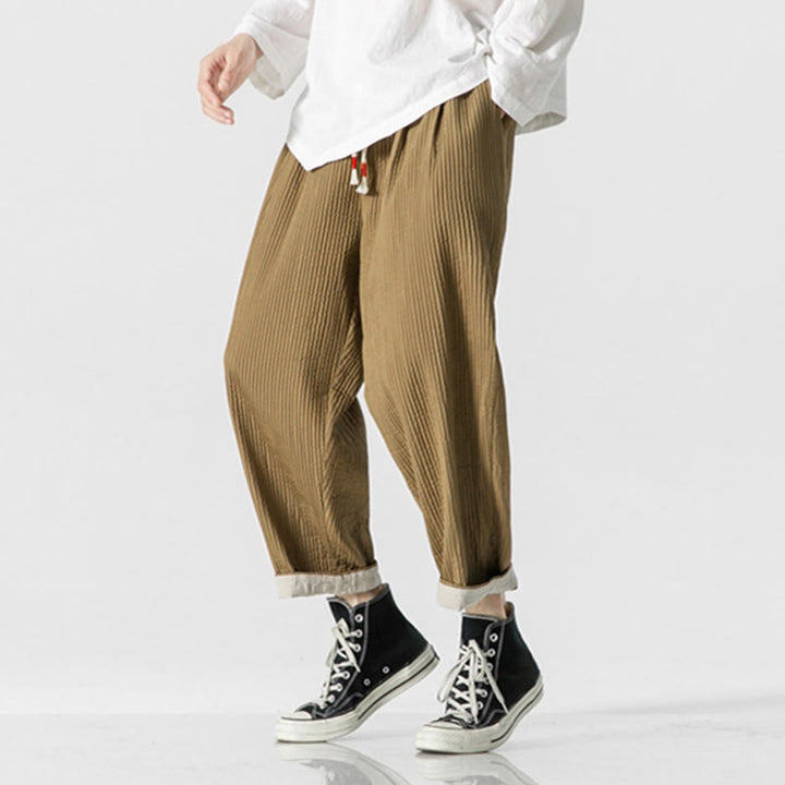 Pantaloni harem da uomo alla caviglia con coulisse e tasche, tinta unita , Buddha Stones Fall - image 17